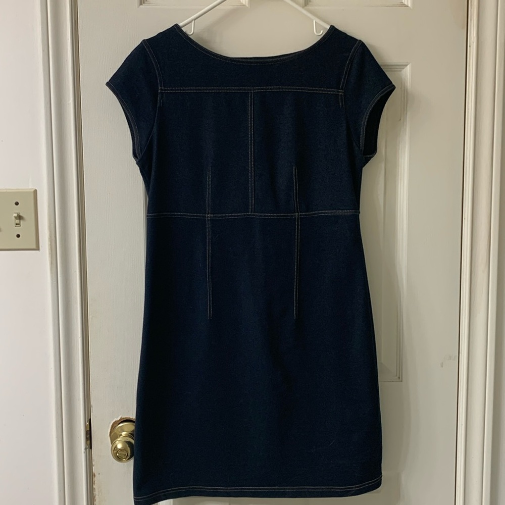 🌷3 for $25🌷Joe Fresh, US M, Navy Blue & Gold Jean Like Cap Sleeve Shift Dress
